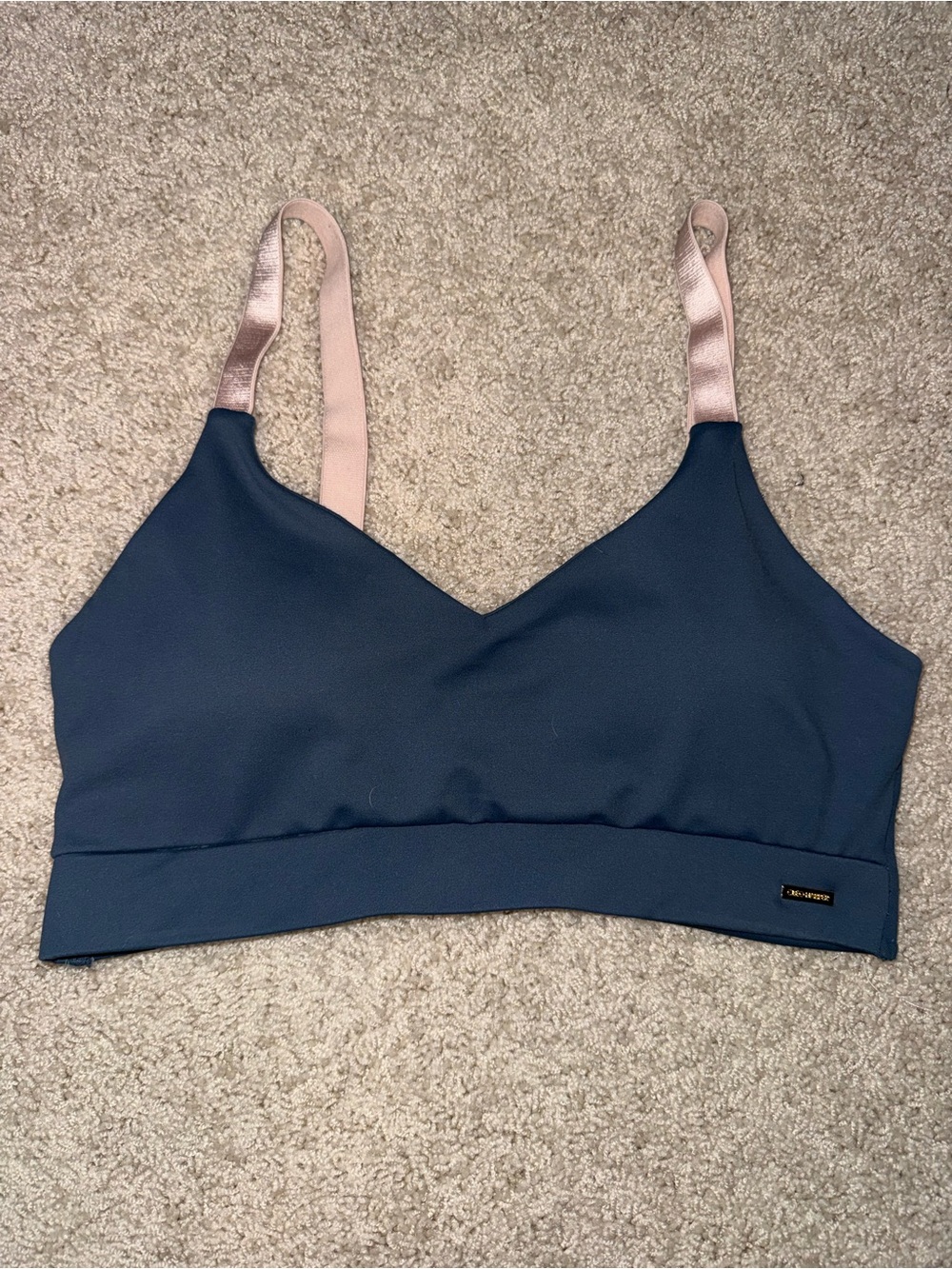 Cleo Harper Dusty Blue Sports Bralette with Blush Straps